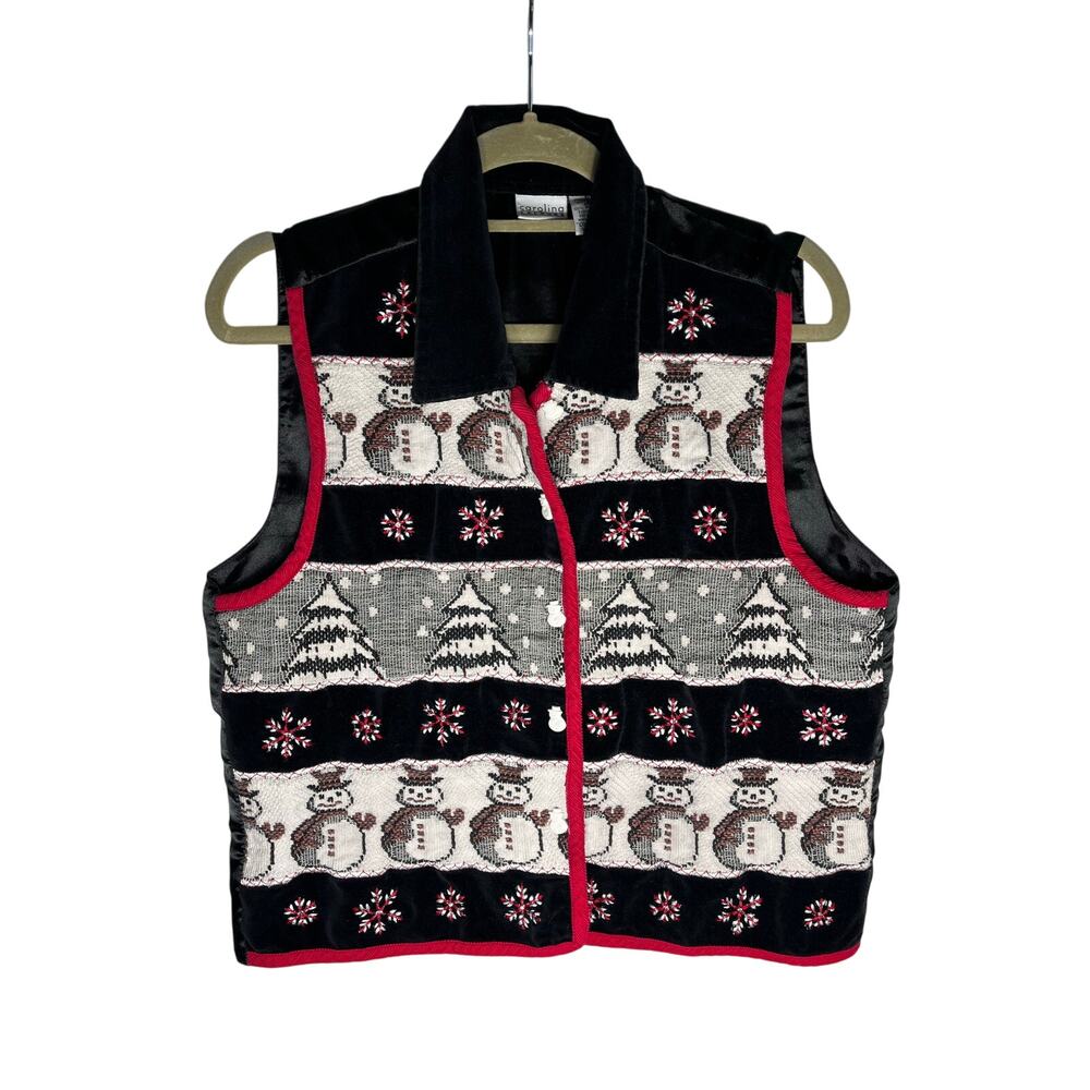 Vintage Carolina Colours Sz L 100% Cotton Tapestry Snowman Button Christmas Vest